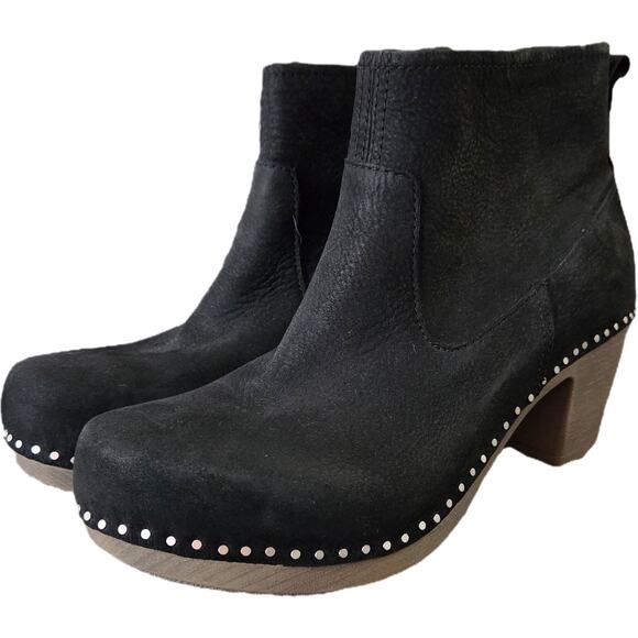 Dansko Black Nubuck Platform Ankle Boots Rivets Boho Hippie 39 - Picture 1 of 12